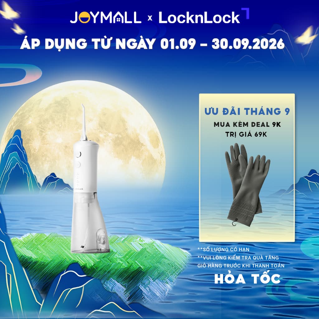 Máy Tăm Nước LocknLock ENR164WHT 300ml, Hàng Chính Hãng, 3 Chế Độ, Chống Nước IPX7 - JoyMall