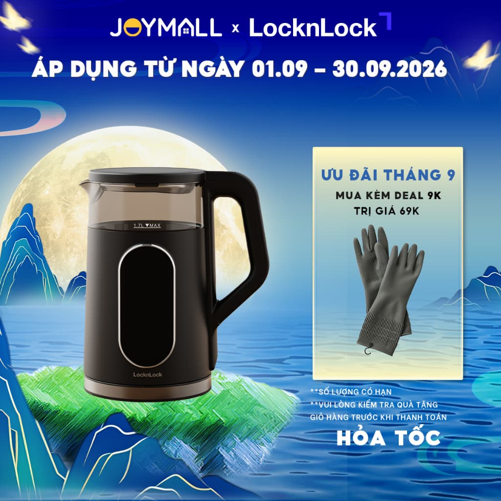Ấm Đun Siêu Tốc LocknLock EJK286BLK 1.7L, Hàng Chính Hãng, 5 Chế Độ Nhiệt, Giữ Ấm 2 Giờ - JoyMall
