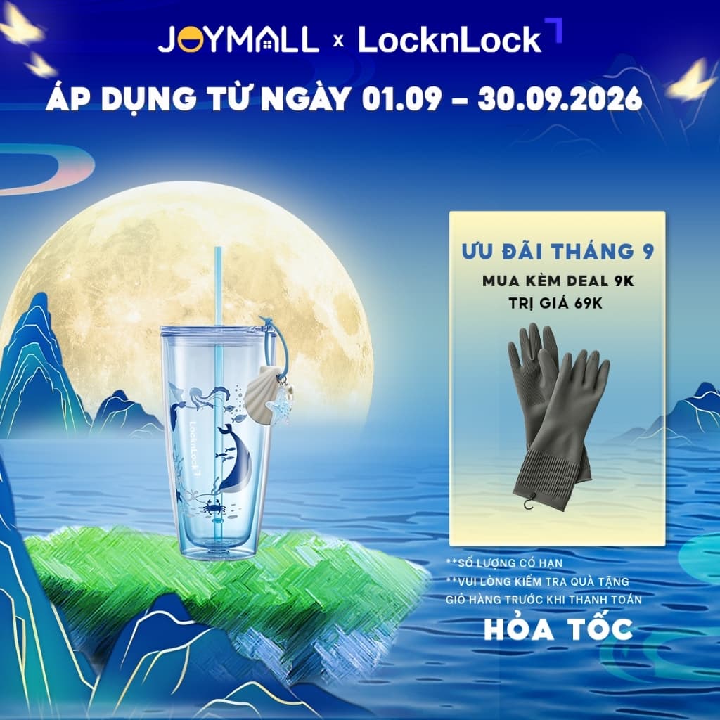 Ly Nhựa 2 Lớp LocknLock Ocean Double Wall HAP534BLU 750ml, Kèm Phụ Kiện, Hàng Chính Hãng - JoyMall