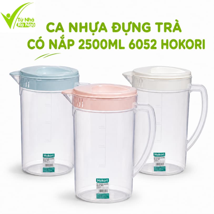 Ca Trong Nhựa 2500ML Hokori Có Nắp Chịu Nhiệt An Toàn Thực Phẩm Đựng Nước Trà Nước Ép Tiện Lợi GD370