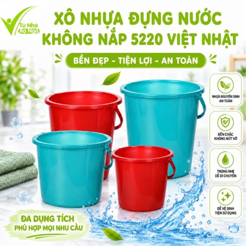 Xô Nhựa Không Nắp Chứa Nước Việt Nhật Nhựa PP Cao Cấp Bền Đẹp Chịu Lực Tốt Đa Dung Tích Tiện Lợi GD372