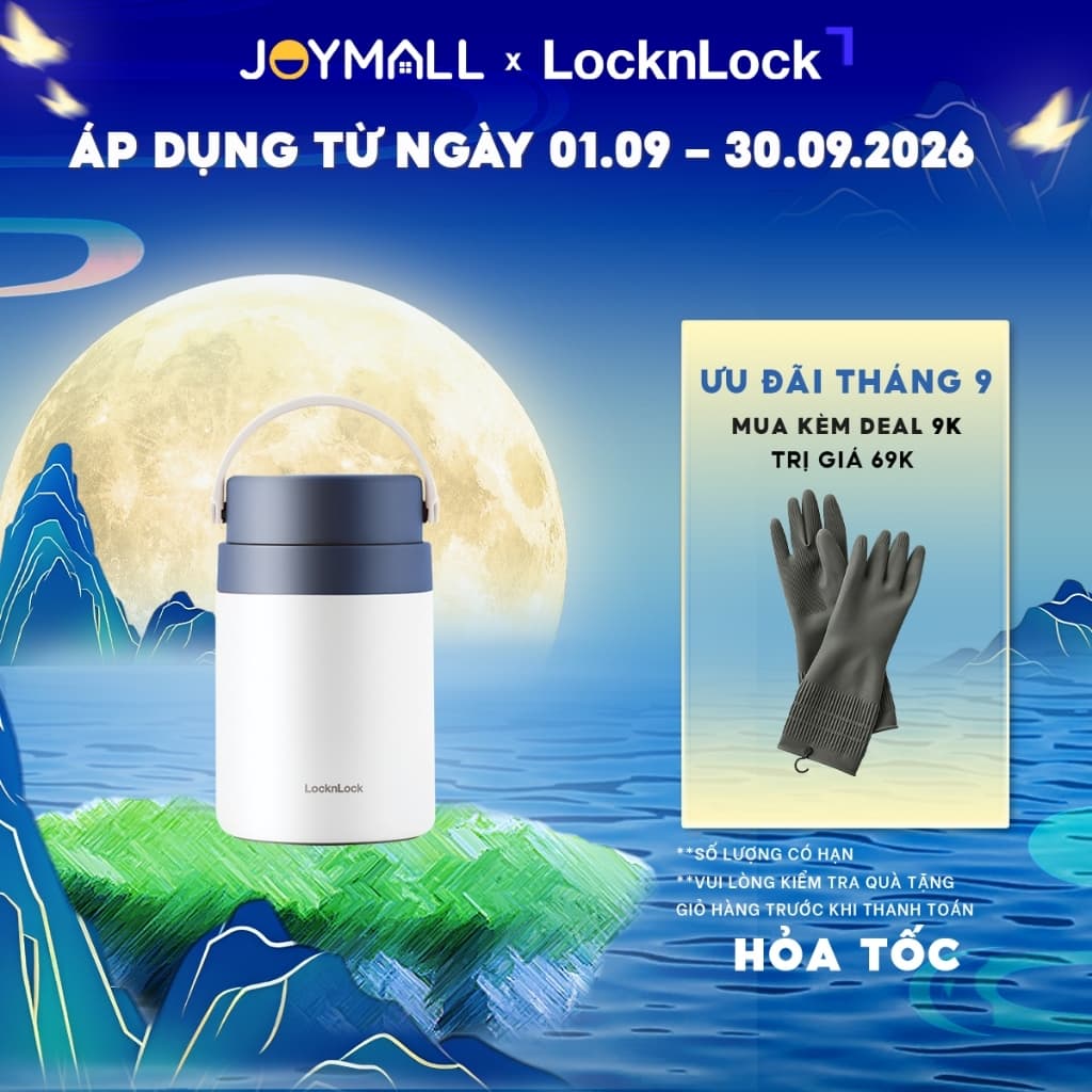 Hộp giữ nhiệt đựng thức ăn LocknLock LHC8042NVY 700ml Màu xanh, 2 ngăn kèm muỗng inox - JoyMall