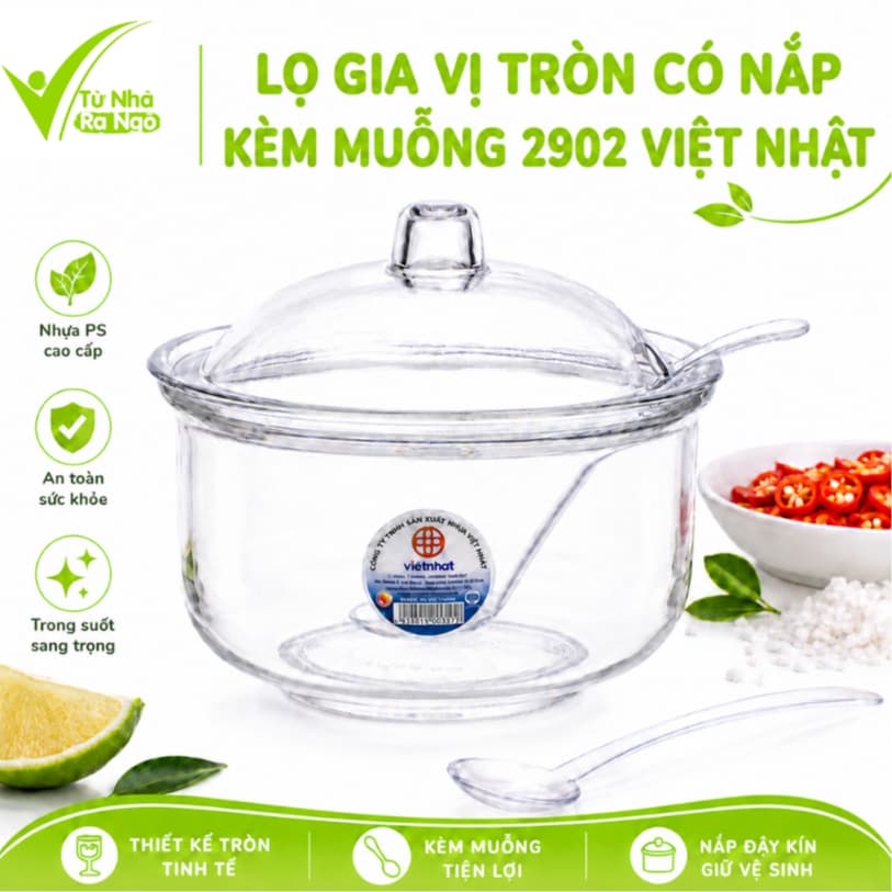 Lọ Đựng Gia Vị Trộn Muối Ớt Có Nắp Kèm Muỗng Chất Liệu PS Trong Suốt Cao Cấp An Toàn Thực Phẩm GD375