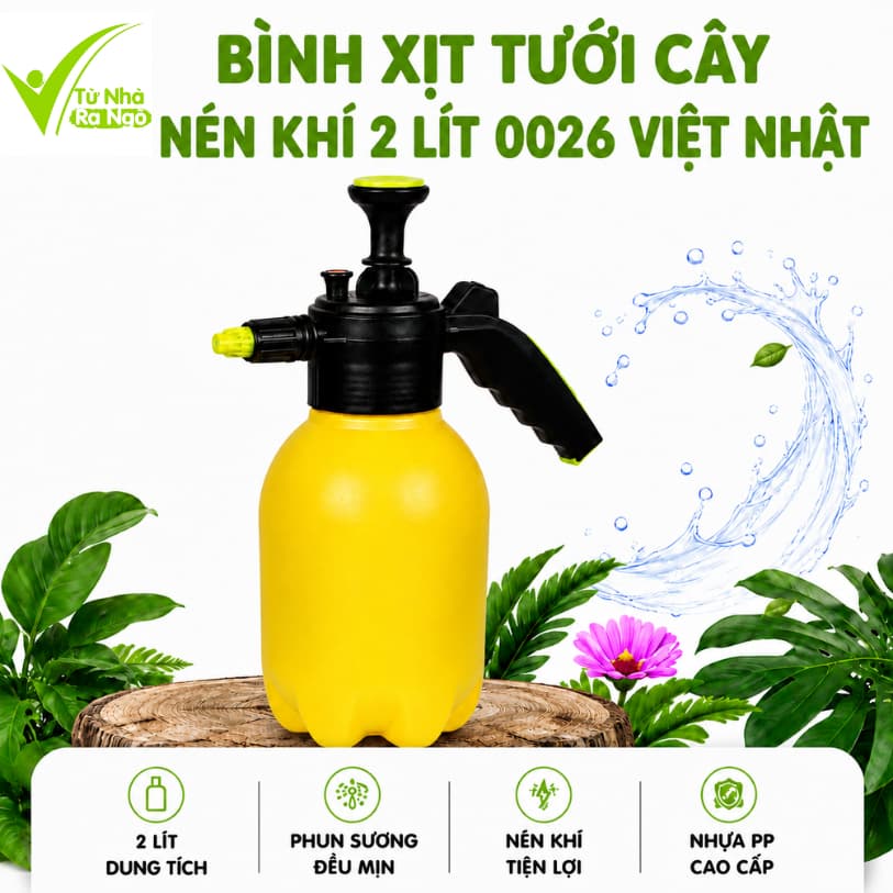 Bình Xịt Tưới Cây Nén Khí 2 Lít 0026 Nhựa PP Cao Cấp Đầu Phun Điều Chỉnh Phun Sương Phun Tia Bơm GD396