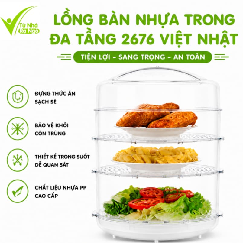 Lồng Bàn Đựng Thức Ăn Đa Tầng 2676 Việt Nhật Nhựa PP Cao Cấp Trong Suốt Có Nắp Đậy Chống Côn Trùng GD397