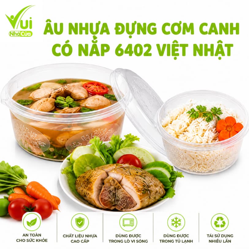 Âu Nhựa Đựng Cơm Canh Có Nắp Việt Nhật 6402 Chất Liệu Nhựa PP Trong Suốt Đa Năng GD403