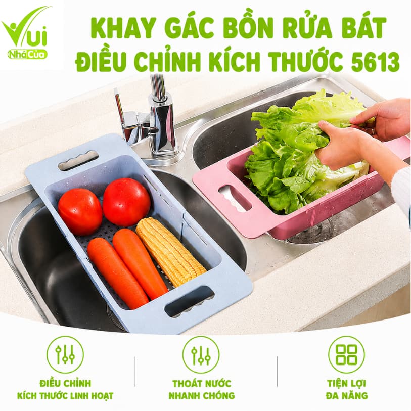 Khay Gác Bồn Rửa Bát Điều Chỉnh Kích Thước 5613 Nhựa PP Có Lỗ Thoát Nước Dùng Rửa Rau Củ Quả GD407