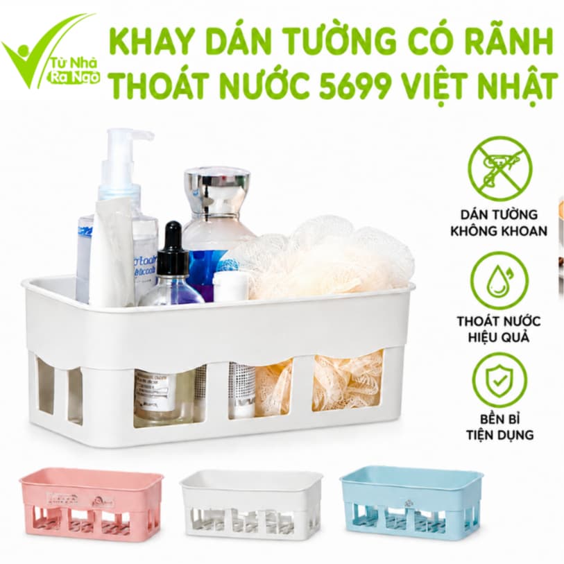 Khay Đựng Đồ Dán Tường Có Khe Thoát Nước 5699 Nhựa PP Cao Cấp Không Cần Khoan Đục Thiết Kế Chắc Chắn GD408