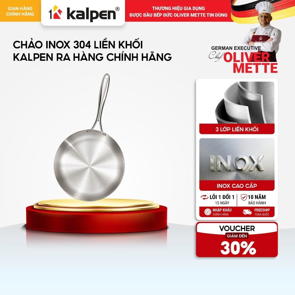 Chảo Inox 304 liền khối Kalpen RA hàng chính hãng
