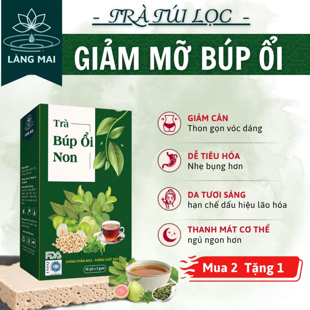 Trà búp ổi 4 vị - Làng Mai -Lấy lại vóc dáng eo con kiến, vị thanh mát, dịu nhẹ, thơm  dễ uống hộp gồm 30 túi