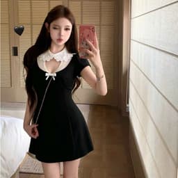 JARI-đầm thiết kế phối cổ ren kiểu đính nơ chất liệu chéo hàn dày dặn,mềm mịn đi học,đi chơi,đi làm..full size từ xs-xxl 4