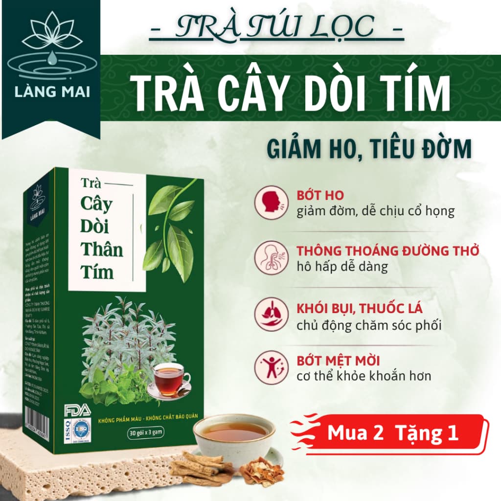 Trà Dòi Tím - Làng Mai – Giảm ho dai dẳng, ho có đờm, Thanh Lọc Cổ Họng, Dễ Uống. Hộp 30 túi
