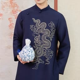 Áo dài Nam Minh Long màu xanh than - vải tafta Pháp đứng form - tà 110cm - nam tính - mẫu mới nhất 2027 3