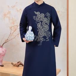 Áo dài Nam Minh Long màu xanh than - vải tafta Pháp đứng form - tà 110cm - nam tính - mẫu mới nhất 2027 1