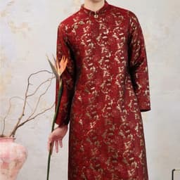 Áo dài Nam Cẩm Vũ 2 màu xanh rêu - đỏ chất liệu gấm dệt ánh kim cứng cáp vừa phải - đứng form - nam tính 2
