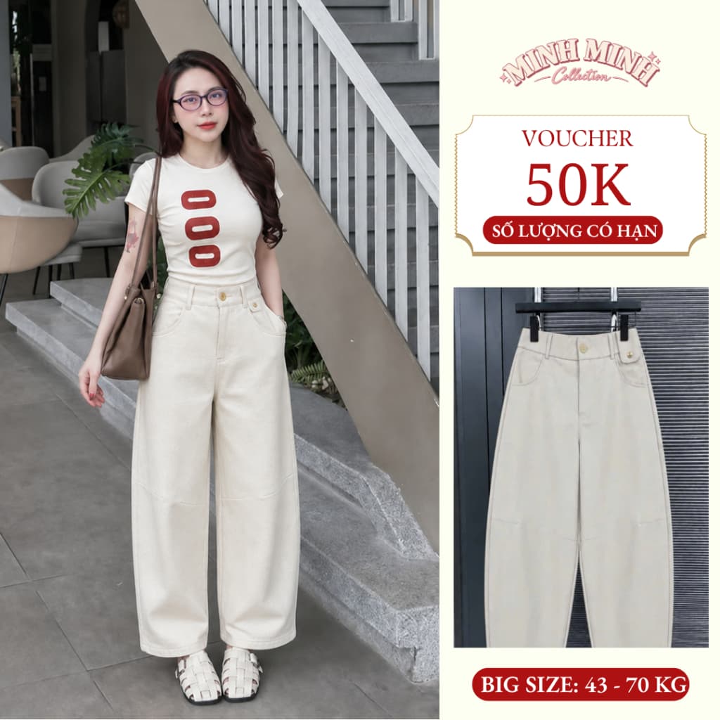 Quần Kaki Nữ Dáng Suông Màu Kem Cạp Cao - Quần Dài Nữ Ống Rộng Thời Trang Thanh Lịch Q5 Minh Minh Collection