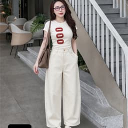 Quần Kaki Nữ Dáng Suông Màu Kem Cạp Cao - Quần Dài Nữ Ống Rộng Thời Trang Thanh Lịch Q5 Minh Minh Collection 2