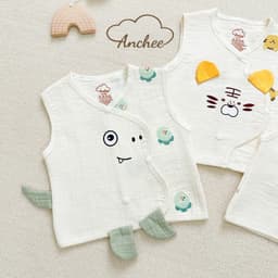 Áo Gile Giữ Ấm Cho Bé Sơ Sinh Anchee Phối Tai Thú 0–9 Tháng, Vải Xô Trần Hàn 3 Lớp, Cúc Bấm 8