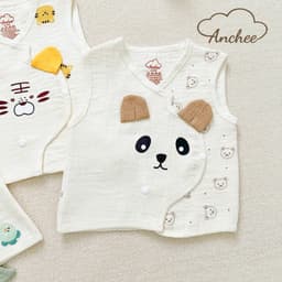 Áo Gile Giữ Ấm Cho Bé Sơ Sinh Anchee Phối Tai Thú 0–9 Tháng, Vải Xô Trần Hàn 3 Lớp, Cúc Bấm 6