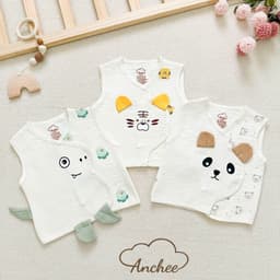 Áo Gile Giữ Ấm Cho Bé Sơ Sinh Anchee Phối Tai Thú 0–9 Tháng, Vải Xô Trần Hàn 3 Lớp, Cúc Bấm 9