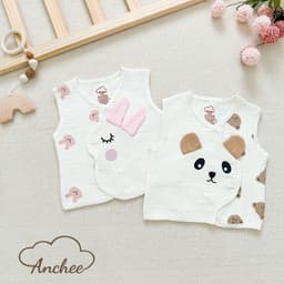 Áo Gile Giữ Ấm Cho Bé Sơ Sinh Anchee Phối Tai Thú 0–9 Tháng, Vải Xô Trần Hàn 3 Lớp, Cúc Bấm 7
