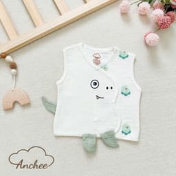 Áo Gile Giữ Ấm Cho Bé Sơ Sinh Anchee Phối Tai Thú 0–9 Tháng, Vải Xô Trần Hàn 3 Lớp, Cúc Bấm 4
