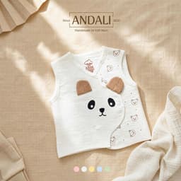 Áo Gile Giữ Ấm Cho Bé Sơ Sinh Anchee Phối Tai Thú 0–9 Tháng, Vải Xô Trần Hàn 3 Lớp, Cúc Bấm 1