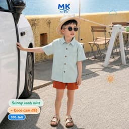 Quần Short Đũi Bé Trai Coco MK Kids Màu Cam Đất Lưng Thun Form Ngắn Trên Gối Mềm Mát Thoáng Khí Mùa Hè 2-10 Tuổi 3