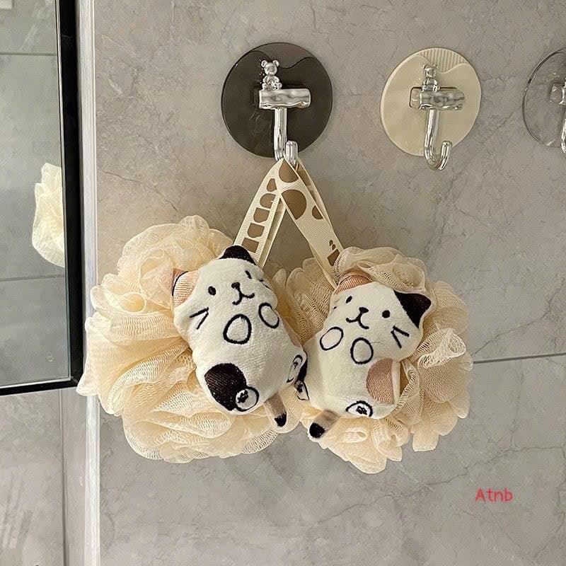 Bông tắm mèo cute tạo bọt có dây treo,bông tắm vải lưới mềm mịn tẩy da chết tiện dụng A1TI6