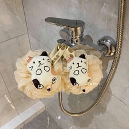 Bông tắm mèo cute tạo bọt có dây treo,bông tắm vải lưới mềm mịn tẩy da chết tiện dụng A1TI6 4
