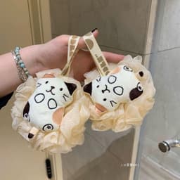 Bông tắm mèo cute tạo bọt có dây treo,bông tắm vải lưới mềm mịn tẩy da chết tiện dụng A1TI6 5