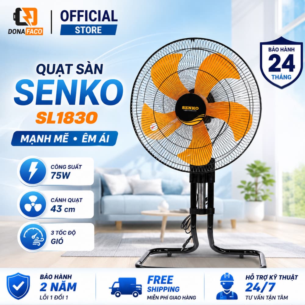 Quạt sàn Senko SL1830 5 cánh 75W gió mạnh chính hãng điều chỉnh chiều cao bảo hành 24 tháng