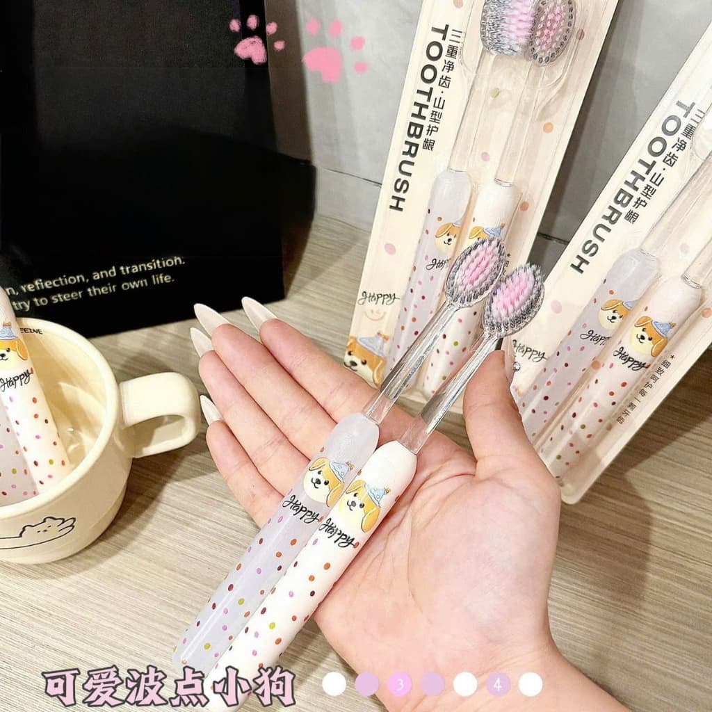 SET 2 BÀN CHẢI ĐÁNH RĂNG LÔNG MỀM HÌNH CÚN XINH XẮN, TIỆN DỤNG