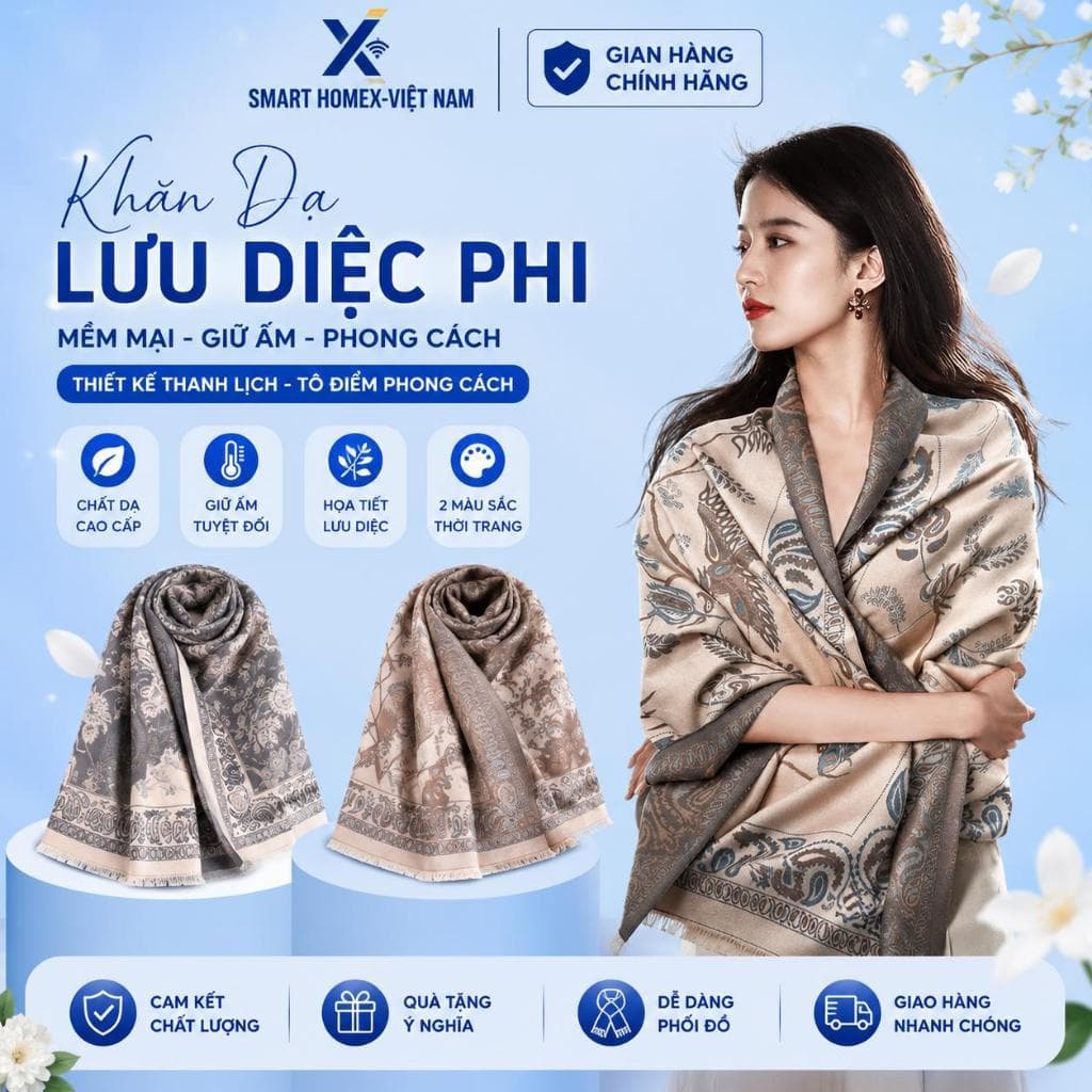Khăn Choàng Dạ Ép Cao Cấp, Khăn Quàng Cổ Thiết Kế Họa Tiết Lông Vũ, Thanh Lịch Trẻ Trung Phù Hợp Nhiều Lứa Tuổi
