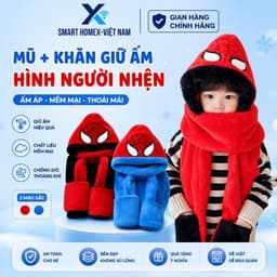 Mũ Trùm Đầu Cho Bé Hình Siêu Nhân Nhện Len Nỉ 3in1 Liền Khăn Và Bao Tay Giữ Ấm Mùa Lạnh 1