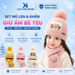 Bộ Mũ Len Gấu Kèm Khăn Quàng Cổ Cho Bé Siêu Ấm Cực Xinh Phong Cách Hàn Quốc 1