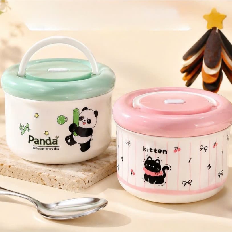 HỘP CƠM GIỮ NHIỆT 2 LỚP 304 GẤU TRÚC XINH XẮN, HỘP BẢO QUẢN ĐỒ TIỆN DỤNG