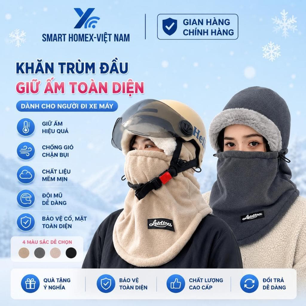 (GIÁ LIVE) Mũ Trùm Đầu Mặt Nạ Khẩu Trang Giữ Ấm Chuyên Dụng - Lót Lông Cừu Dày Dặn, Chống Gió Tuyệt Đối