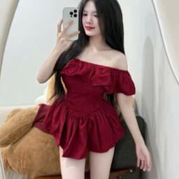 SÉT ĐẦM BỆT VAI VẠT NHỌN BO EO CHUN LƯNG KÈM QUẦN BẢO HỘ SIÊU HOT 2