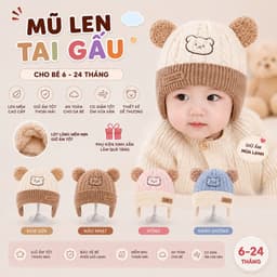 Mũ len tai gấu cho bé 6-18 Tháng Phong cách Hàn Quốc giữ ấm mùa đông dễ thương 2