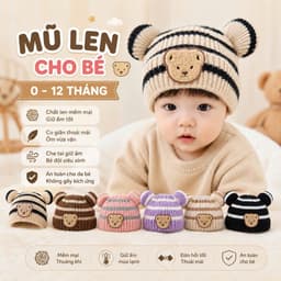 Mũ len tai gấu cho bé 6-18 Tháng Phong cách Hàn Quốc giữ ấm mùa đông dễ thương 5
