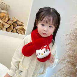 Khăn quàng cổ lông mềm cho bé kèm thú bông thỏ Labubu, Kity dễ thương giữ ấm mùa đông 4