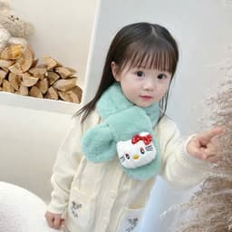 Khăn quàng cổ lông mềm cho bé kèm thú bông thỏ Labubu, Kity dễ thương giữ ấm mùa đông 3