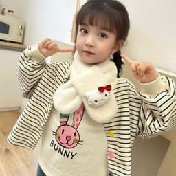 Khăn quàng cổ lông mềm cho bé kèm thú bông thỏ Labubu, Kity dễ thương giữ ấm mùa đông 5
