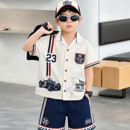 Set Bộ Bé Trai Little Racer MK Kids Áo Sơ Mi Cộc Tay Đi Chơi Mùa Hè Chất Lụa Mịn Thoáng Mát Cho Bé 2-10 Tuổi 5