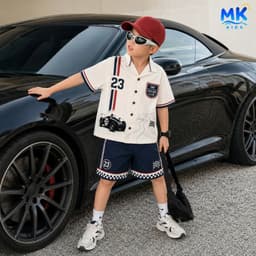 Set Bộ Bé Trai Little Racer MK Kids Áo Sơ Mi Cộc Tay Đi Chơi Mùa Hè Chất Lụa Mịn Thoáng Mát Cho Bé 2-10 Tuổi 3