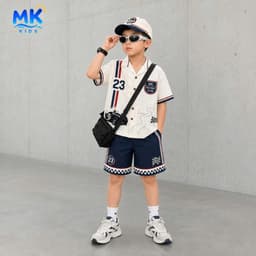 Set Bộ Bé Trai Little Racer MK Kids Áo Sơ Mi Cộc Tay Đi Chơi Mùa Hè Chất Lụa Mịn Thoáng Mát Cho Bé 2-10 Tuổi 2