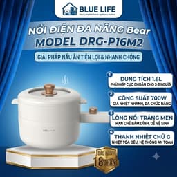 Nồi Điện Đa Năng Bear DRG-P16M2, 700W - Dung Tích 1,6L - Kèm Khay Hấp, Bảo Hành 18 Tháng 1