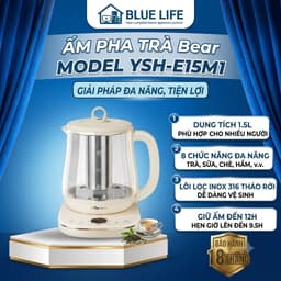 ẤM PHA TRÀ SIÊU TỐC BEAR YSH-E15M1 1.5L – 8 CHỨC NĂNG, THỦY TINH BOROSILICATE, LÕI LỌC INOX 316, GIỮ ẤM 12H 1