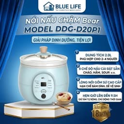 NỒI NẤU CHẬM BEAR DDG-D20P1 2L – 175W, 8 CHẾ ĐỘ NẤU, LÒNG NỒI GỐM SỨ, HẸN GIỜ 9.5H, GIỮ ẤM 1
